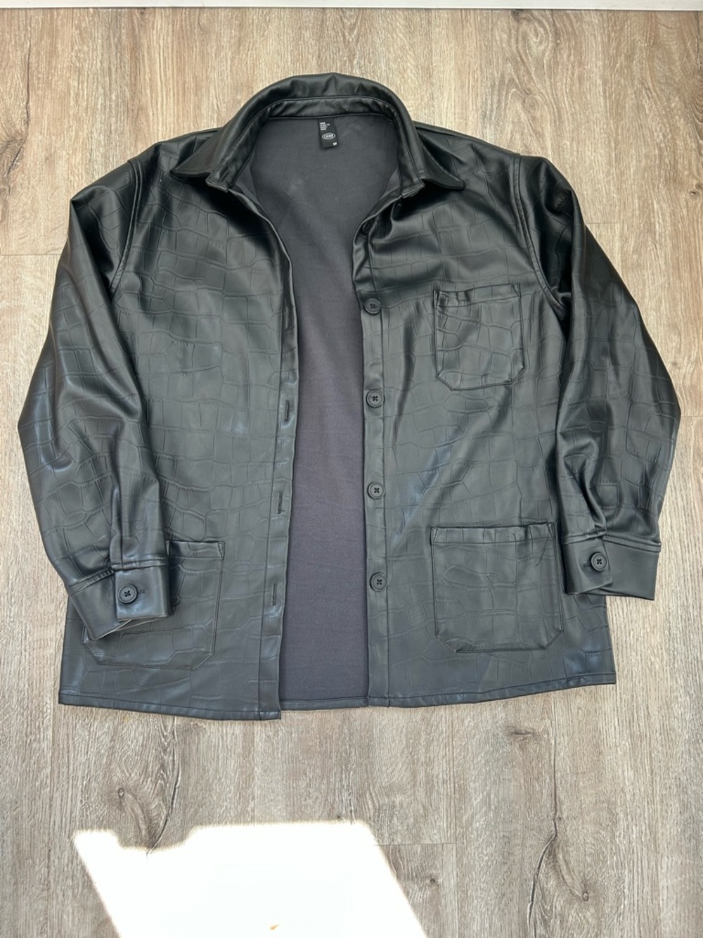 Cider Black Faux Leather Button-Front Shirt Jacket